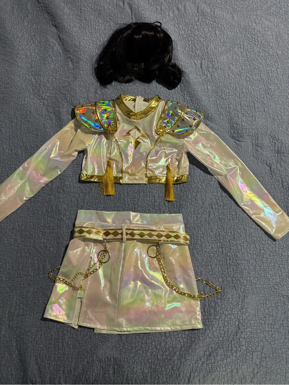 Kids Holographic Gold Trim Costume Set-Zoey with Wig